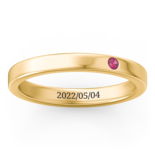 Stackable Birthstone Ring with Engraving – 18K Gold Plated Silver with Ruby