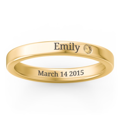 Stackable Birthstone Ring with Engraving – 18K Gold Plated Silver with Citrine