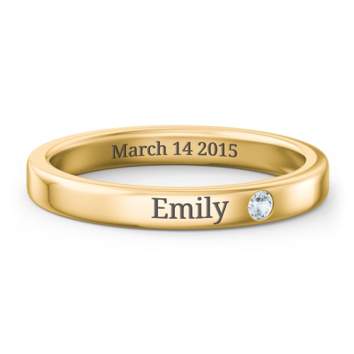 Stackable Birthstone Ring with Engraving – 18K Gold Plated Silver with Aquamarine