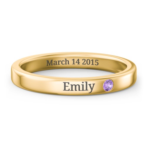 Stackable Birthstone Ring with Engraving – 18K Gold Plated Silver with Amethyst