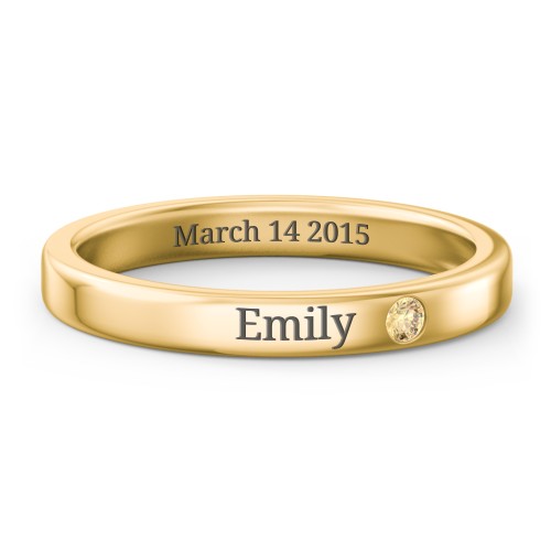 Stackable Birthstone Ring with Engraving – 18K Gold Plated Silver with Citrine