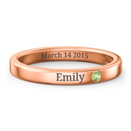 Stackable Birthstone Ring with Engraving in 10K Solid Rose Gold with Green Sapphire