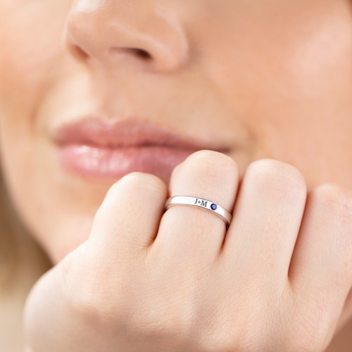 Stackable Birthstone Ring with Engraving – 10K Rose Gold with Green Sapphire