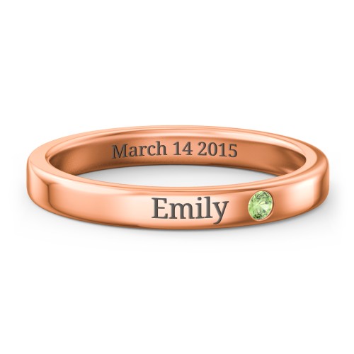 Stackable Birthstone Ring with Engraving – 10K Rose Gold with Green Sapphire