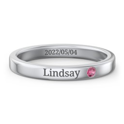 Stackable Birthstone Ring with Engraving in 925 Sterling Silver with Ruby