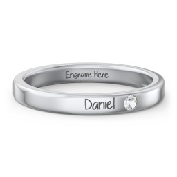 Stackable Birthstone Ring with Engraving in 925 Sterling Silver with Cubic Zirconia