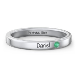 Stackable Birthstone Ring with Engraving in 925 Sterling Silver with Emerald