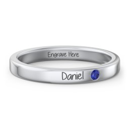 Stackable Birthstone Ring with Engraving in 925 Sterling Silver with Blue Sapphire