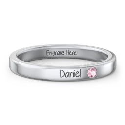 Stackable Birthstone Ring with Engraving in 925 Sterling Silver with Pink Tourmaline