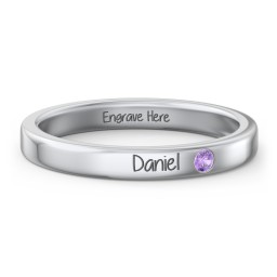 Stackable Birthstone Ring with Engraving in 925 Sterling Silver with Amethyst