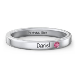 Stackable Birthstone Ring with Engraving in 925 Sterling Silver with Ruby