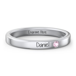 Stackable Birthstone Ring with Engraving in 925 Sterling Silver with Pink Tourmaline