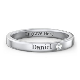 Stackable Birthstone Ring with Engraving in 925 Sterling Silver with Cubic Zirconia