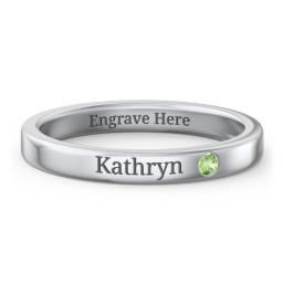 Stackable Birthstone Ring with Engraving in 925 Sterling Silver with Green Sapphire