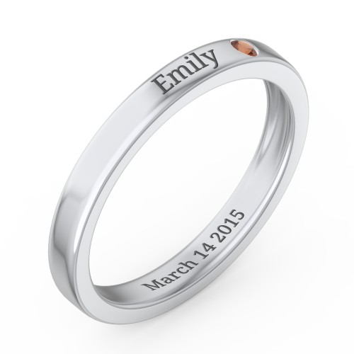 Stackable Birthstone Ring with Engraving – Sterling Silver with Garnet