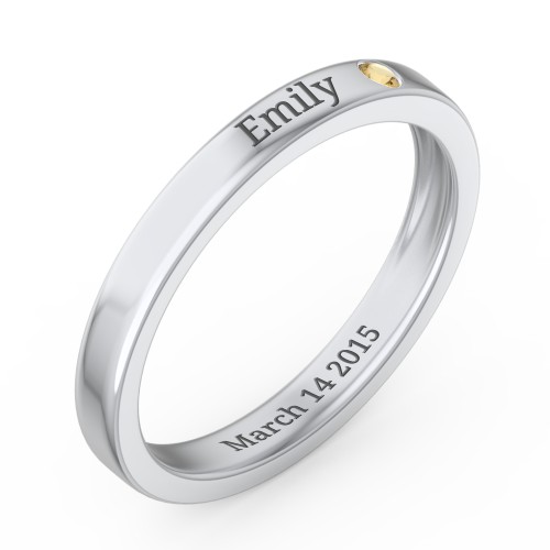 Stackable Birthstone Ring with Engraving – Sterling Silver with Citrine