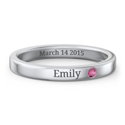 Stackable Birthstone Ring with Engraving – Sterling Silver with Ruby