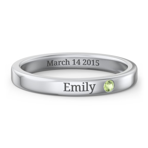 Stackable Birthstone Ring with Engraving – Sterling Silver with Peridot