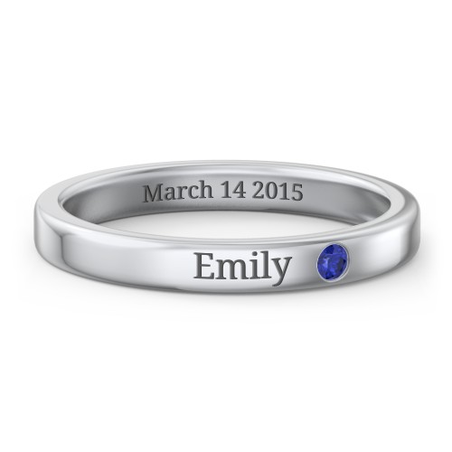 Stackable Birthstone Ring with Engraving – Sterling Silver with Blue Sapphire