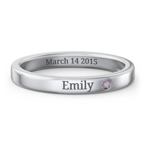 Stackable Birthstone Ring with Engraving – Sterling Silver with Alexandrite