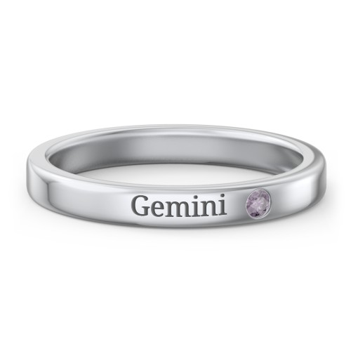 Stackable Birthstone Ring with Engraving – Sterling Silver with Alexandrite