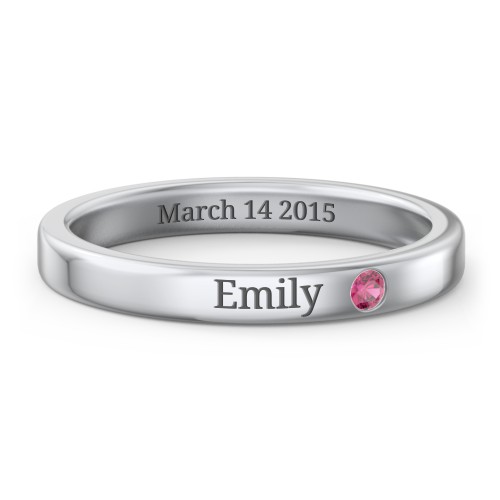Stackable Birthstone Ring with Engraving – Sterling Silver with Ruby