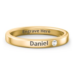 Stackable Birthstone Ring with Engraving in 10K Solid Yellow Gold with Cubic Zirconia