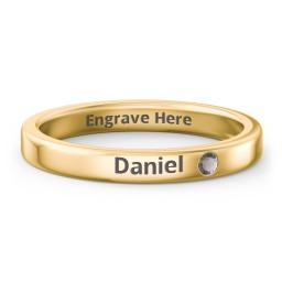 Stackable Birthstone Ring with Engraving in 10K Solid Yellow Gold with Smokey Quartz