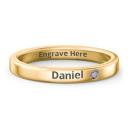 Stackable Birthstone Ring with Engraving in 10K Solid Yellow Gold with Alexandrite