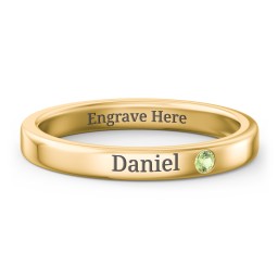 Stackable Birthstone Ring with Engraving in 10K Solid Yellow Gold with Peridot