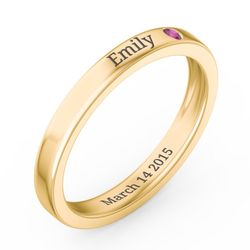 Stackable Birthstone Ring with Engraving – 10K Yellow Gold with Ruby