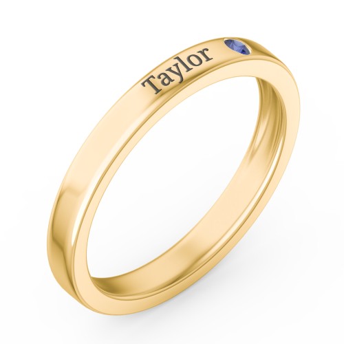 Stackable Birthstone Ring with Engraving – 10K Yellow Gold with Blue Sapphire