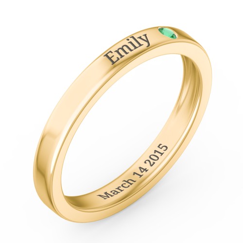 Stackable Birthstone Ring with Engraving – 10K Yellow Gold with Emerald