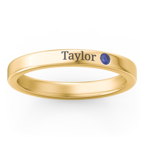 Stackable Birthstone Ring with Engraving – 10K Yellow Gold with Blue Sapphire