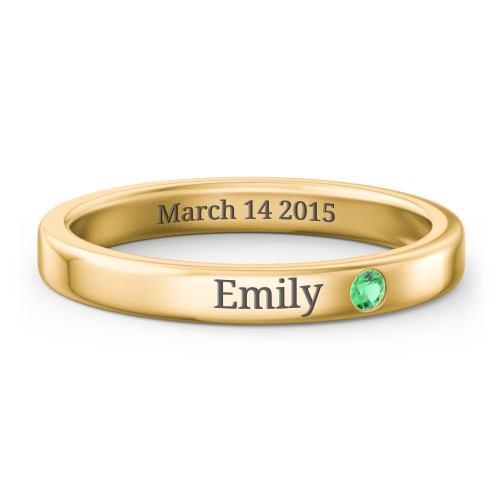 Stackable Birthstone Ring with Engraving – 10K Yellow Gold with Emerald