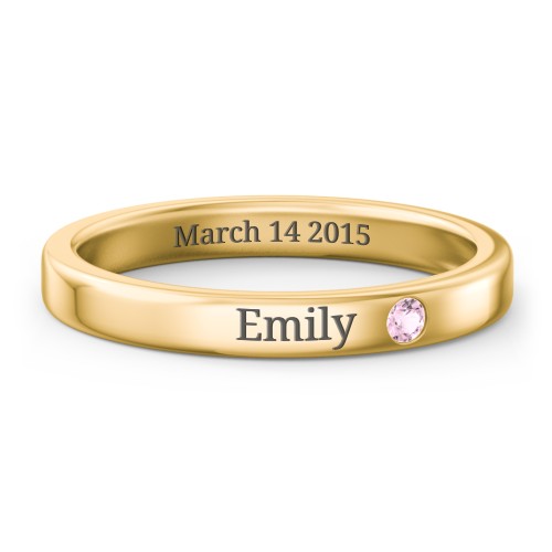 Stackable Birthstone Ring with Engraving – 10K Yellow Gold with Pink Tourmaline