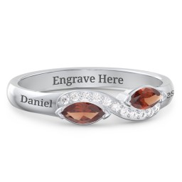 Infinity Marquise Ring with Accents in 925 Sterling Silver with Garnet and White Premium Zirconia