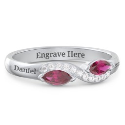 Infinity Marquise Ring with Accents in 925 Sterling Silver with Ruby and White Premium Zirconia