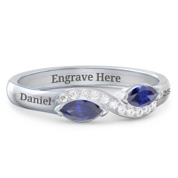 Infinity Marquise Ring with Accents in 925 Sterling Silver with Blue Sapphire and White Premium Zirconia