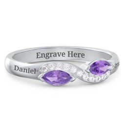 Infinity Marquise Ring with Accents in 925 Sterling Silver with Amethyst and White Premium Zirconia