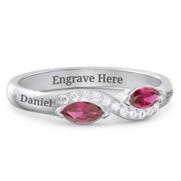 Infinity Marquise Ring with Accents in 925 Sterling Silver with Ruby and White Premium Zirconia