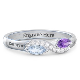 Infinity Marquise Ring with Accents in 925 Sterling Silver with Aquamarine, Amethyst, and White Premium Zirconia
