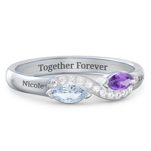 Infinity Marquise Ring with Accents – 10K White Gold with Aquamarine, Amethyst, and White Premium Zirconia