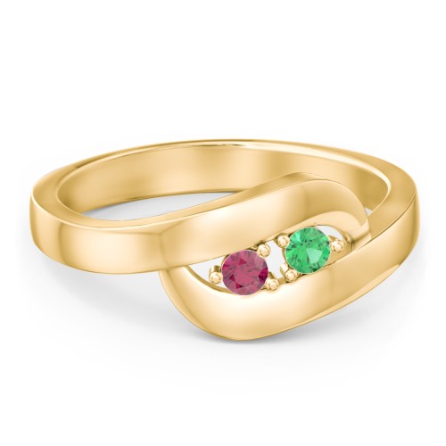 Swirl Double Birthstone Ring – 10K Yellow Gold with Emerald and Ruby