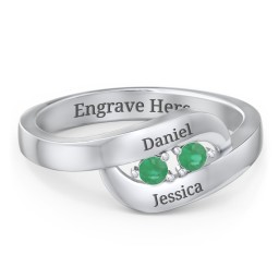 Swirl Double Birthstone Ring in 925 Sterling Silver with Emerald