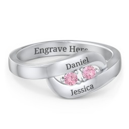 Swirl Double Birthstone Ring in 925 Sterling Silver with Pink Tourmaline