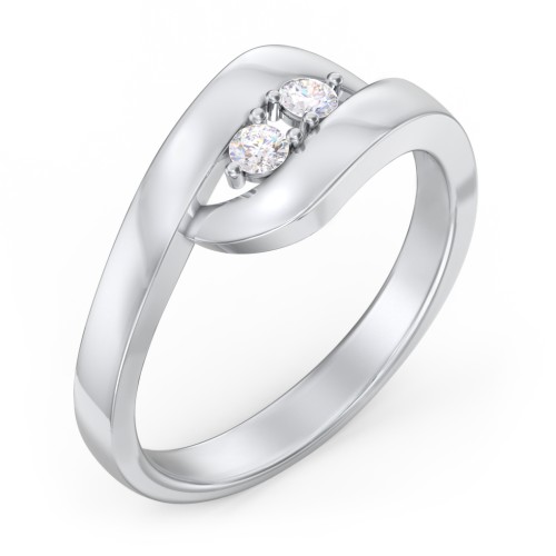 Swirl Double Birthstone Ring – Sterling Silver with Diamond