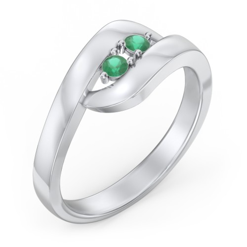 Swirl Double Birthstone Ring – Sterling Silver with Emerald