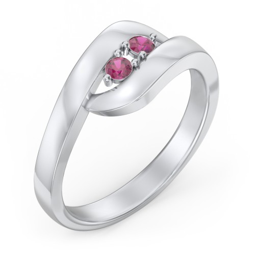 Swirl Double Birthstone Ring – Sterling Silver with Ruby