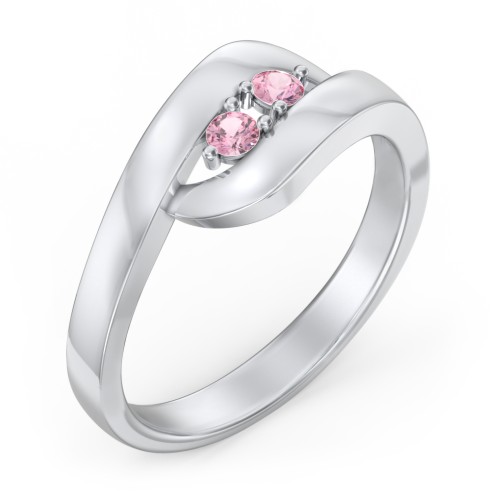 Swirl Double Birthstone Ring – Sterling Silver with Pink Tourmaline